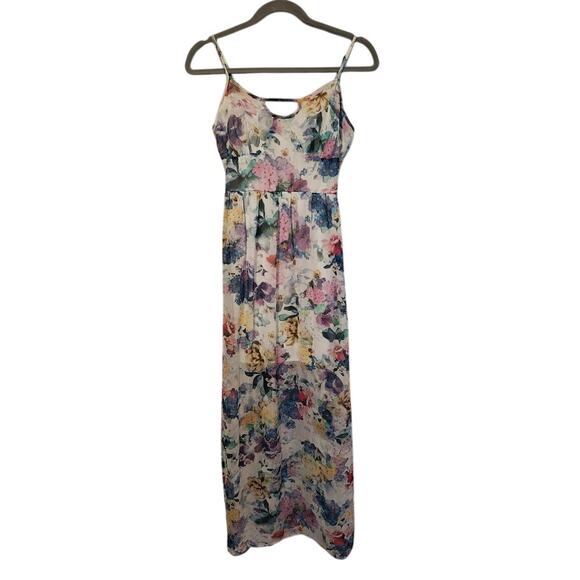 Forever21 M White Floral Watercolor Semisheer Maxi FairyCore Coquette Romantic - Picture 1 of 8